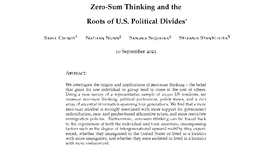 New working paper: Zero-Sum Thinking and the Roots of U.S. Political Divides